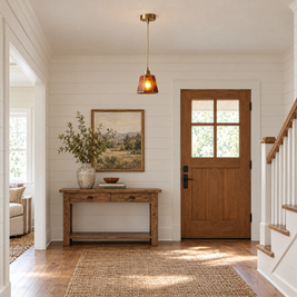 Polygonal Brass & Glass LED Pendant Light - Amber in an entryway