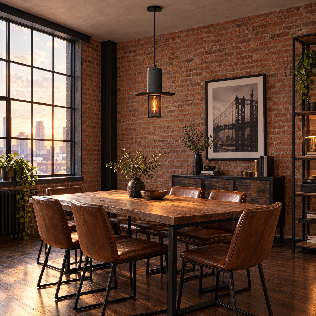 Cement & Mesh Pendant Light, Industrial LED - Black Sandstone in a dining room