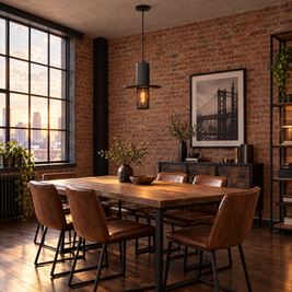 Cement & Mesh Pendant Light, Industrial LED - Black Sandstone in a dining room