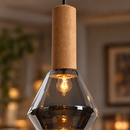 Copper Glass Jar Pendant Light with Wood close-up detail