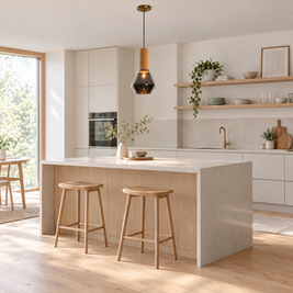 Copper Glass Jar Pendant Light with Wood in a kitchen
