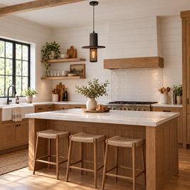 Cement & Mesh Pendant Light, Industrial LED - Black Sandstone in a kitchen