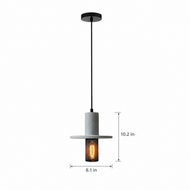 Cement & Mesh Pendant Light, Industrial LED - Cement on white with dimensions