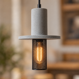 Cement & Mesh Pendant Light, Industrial LED - Cement close-up detail