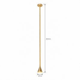 39 in. Long Tube Cone Pendant Light - Gold on white with dimensions