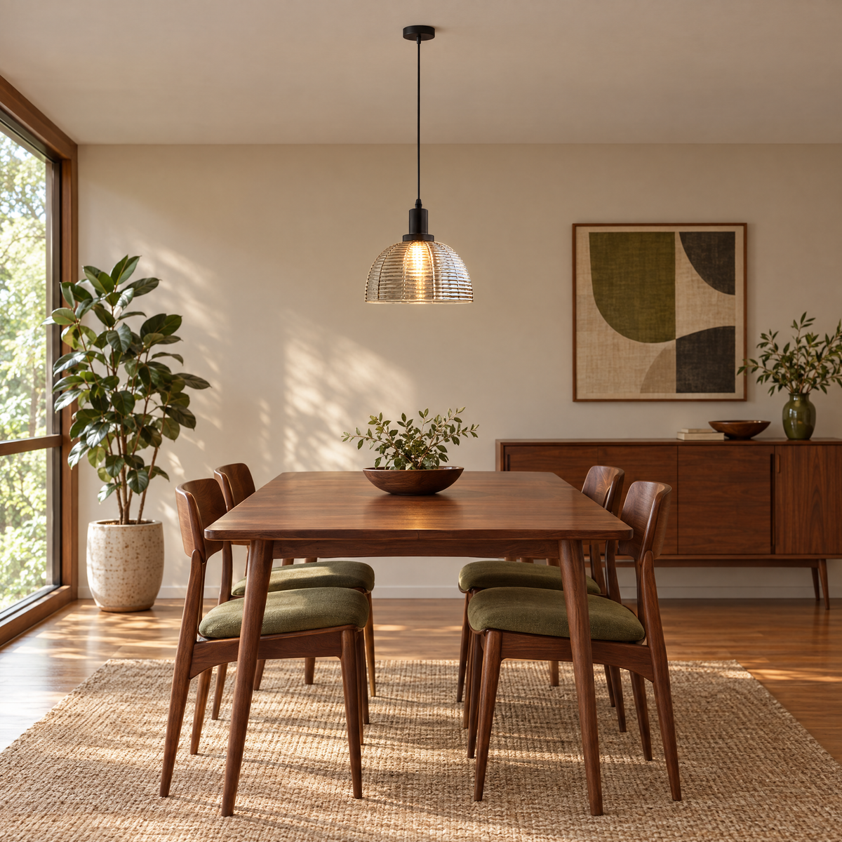 9.44 in. Glass Dome Pendant Light, Vintage in a dining room