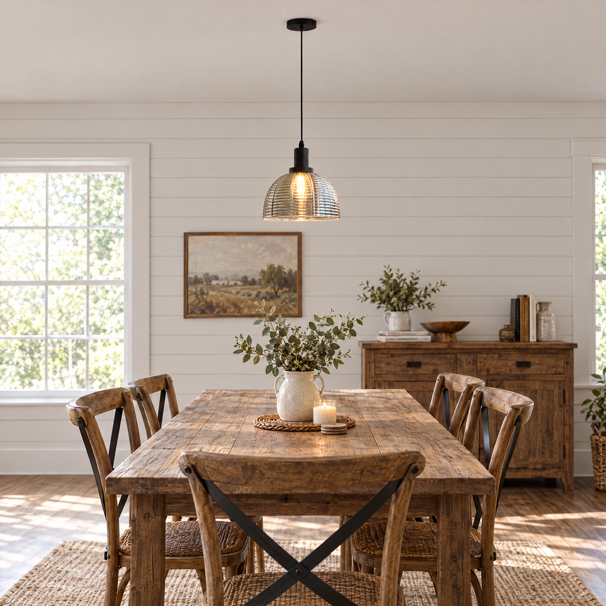 9.44 in. Glass Dome Pendant Light, Vintage in a dining room