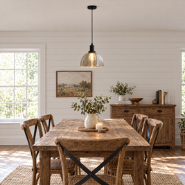 9.44 in. Glass Dome Pendant Light, Vintage in a dining room