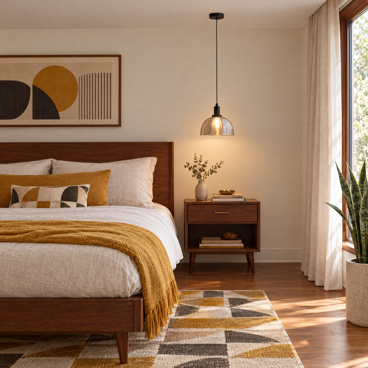 9.44 in. Glass Dome Pendant Light, Vintage in a bedroom