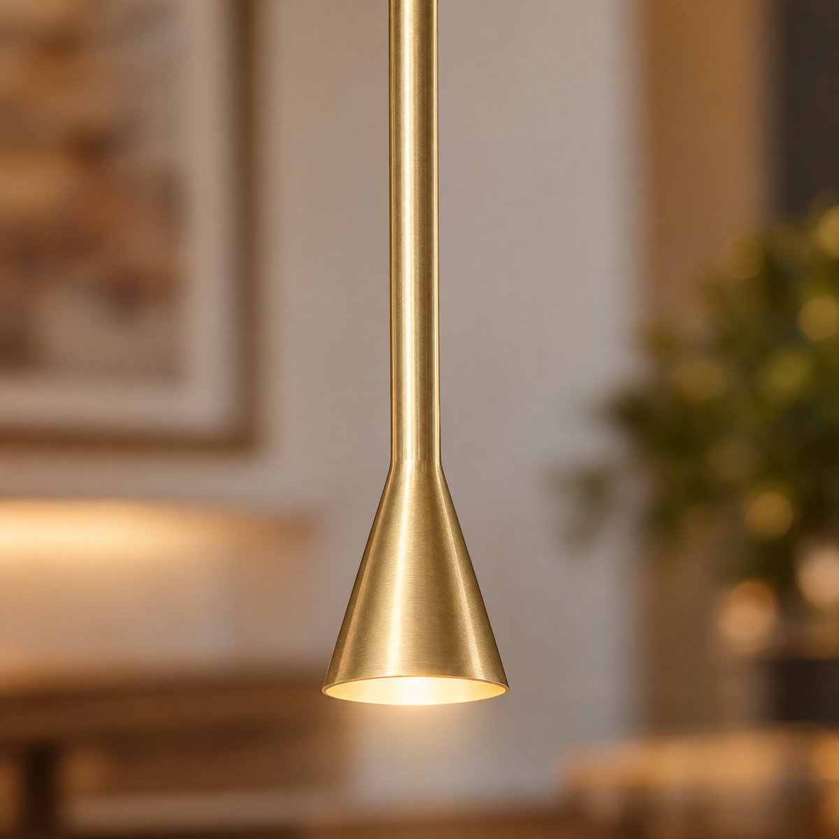 39 in. Long Tube Cone Pendant Light - Gold close-up detail