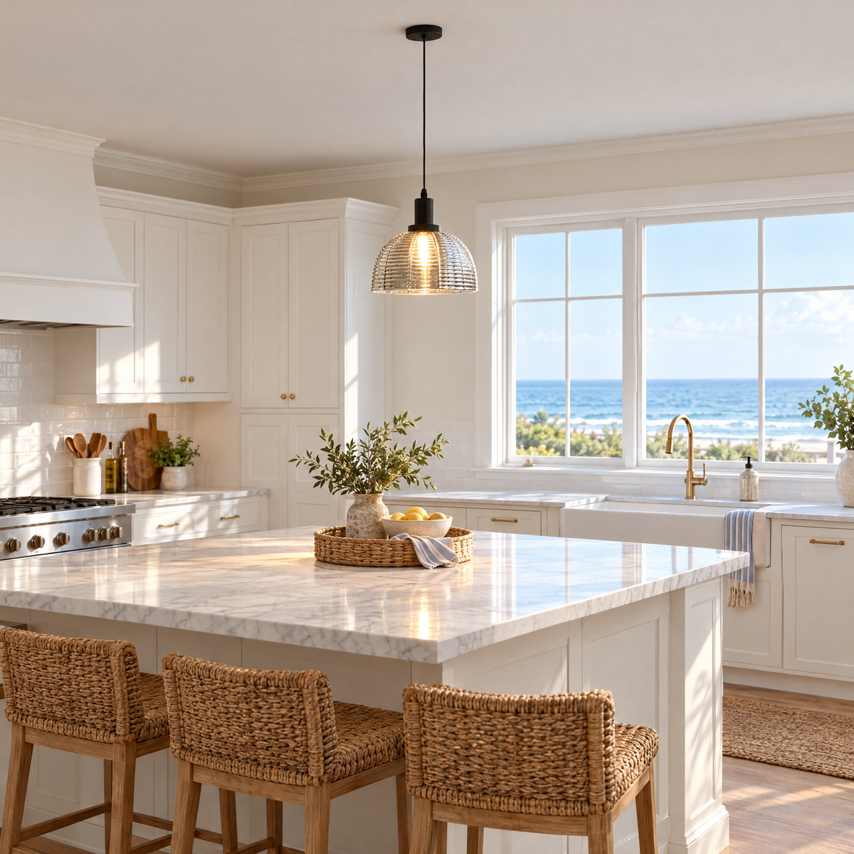 9.44 in. Glass Dome Pendant Light, Vintage in a kitchen