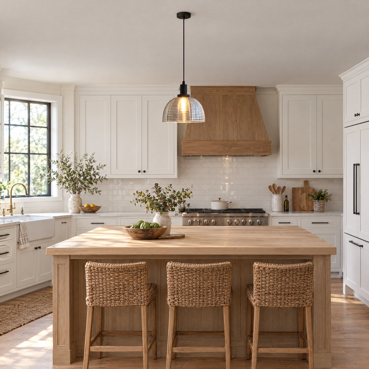 9.44 in. Glass Dome Pendant Light, Vintage in a kitchen