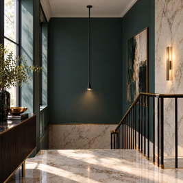 39 in. Long Tube Cone Pendant Light - Black in a stairwell