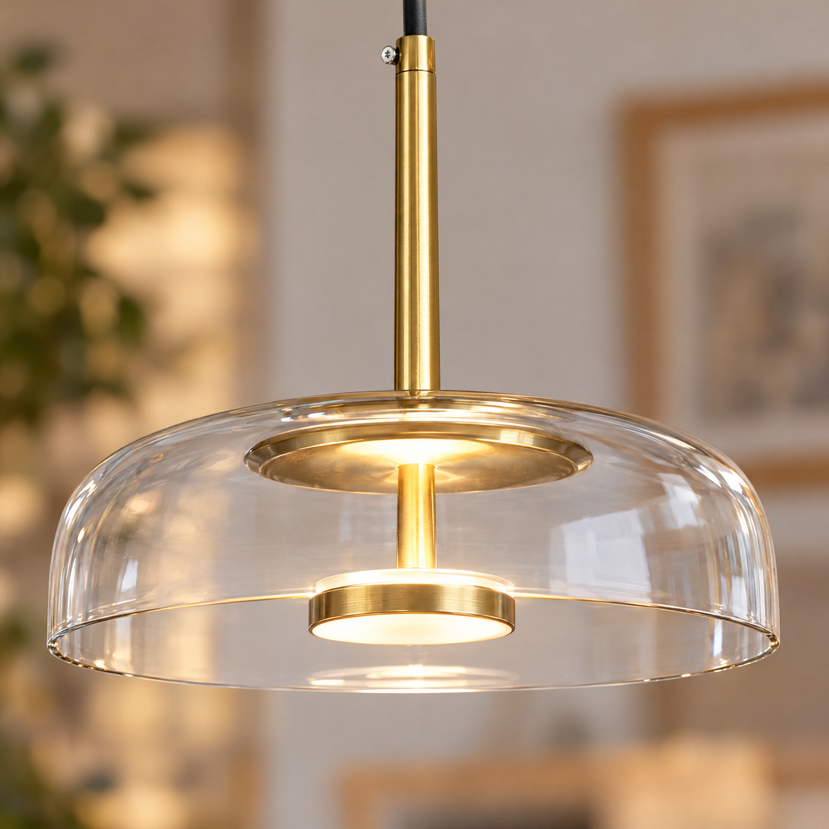 Classic Glass Pendant Light, Cognac or Gray - Transparent close-up detail