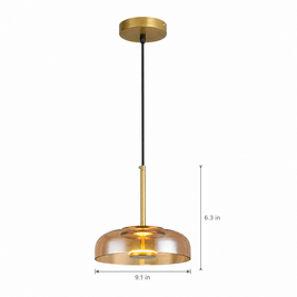 Classic Glass Pendant Light, Cognac or Gray - Cognac on white with dimensions