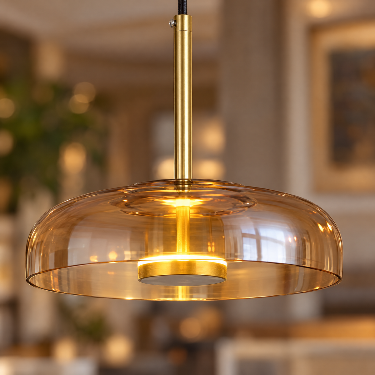 Classic Glass Pendant Light, Cognac or Gray - Cognac close-up detail