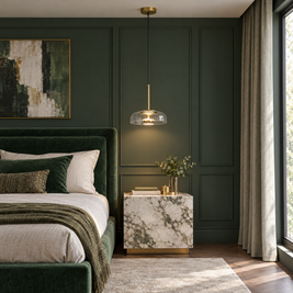 Classic Glass Pendant Light, Cognac or Gray - Transparent in a bedroom