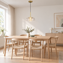 Classic Glass Pendant Light, Cognac or Gray - Transparent in a dining room
