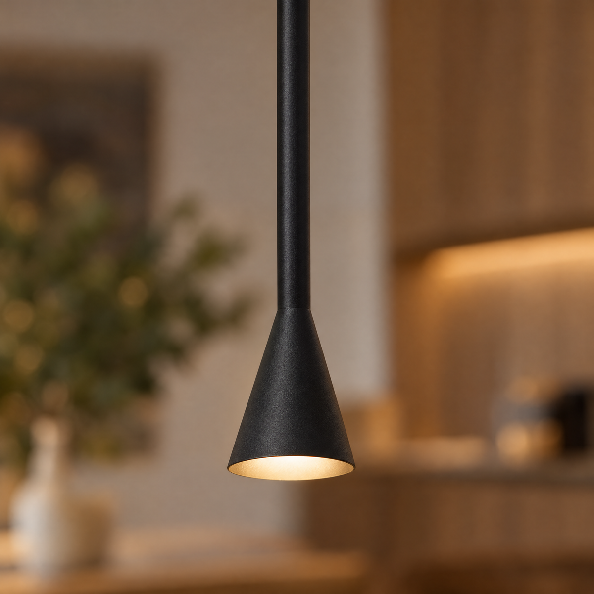 39 in. Long Tube Cone Pendant Light - Black close-up detail
