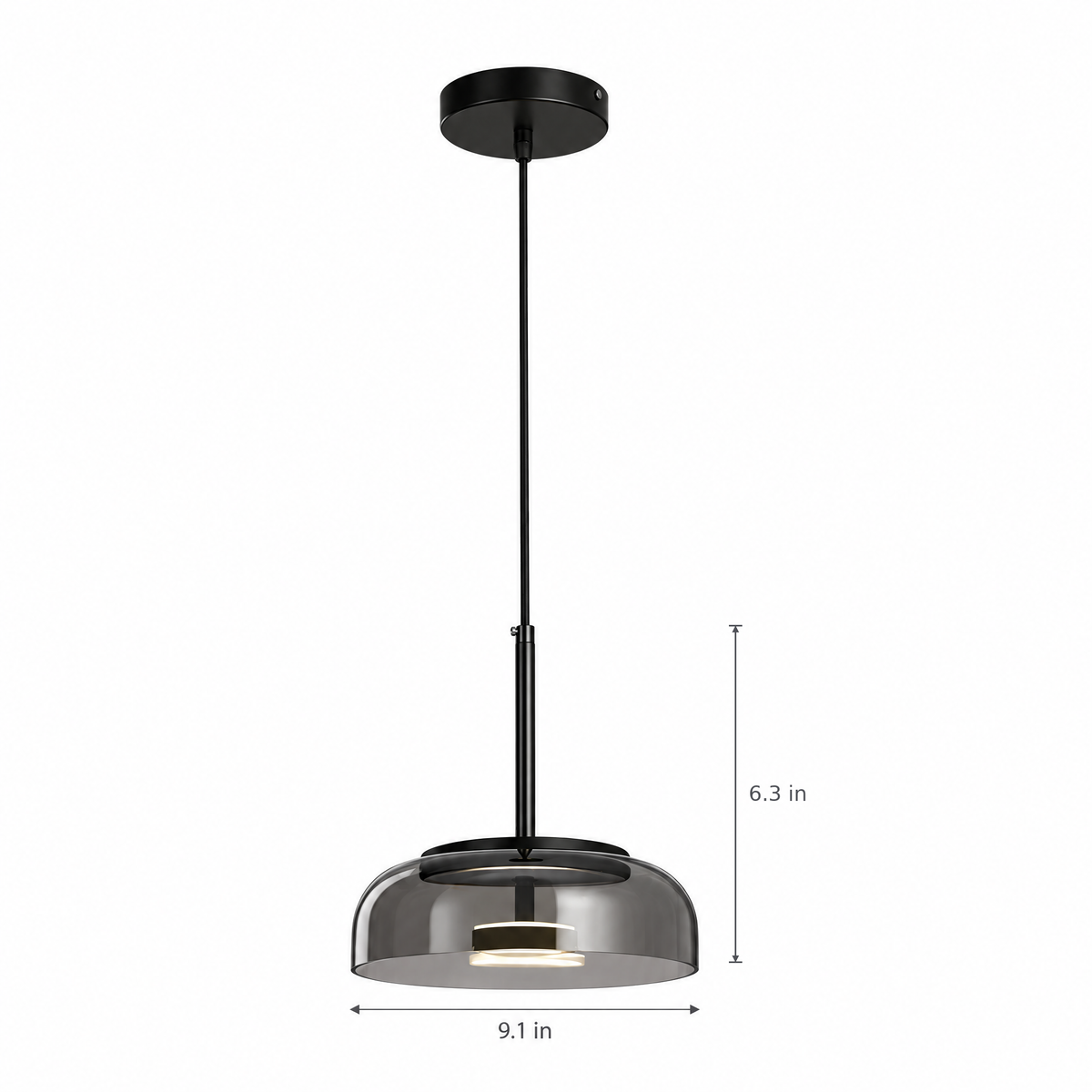 Classic Glass Pendant Light, Cognac or Gray - Gray on white with dimensions