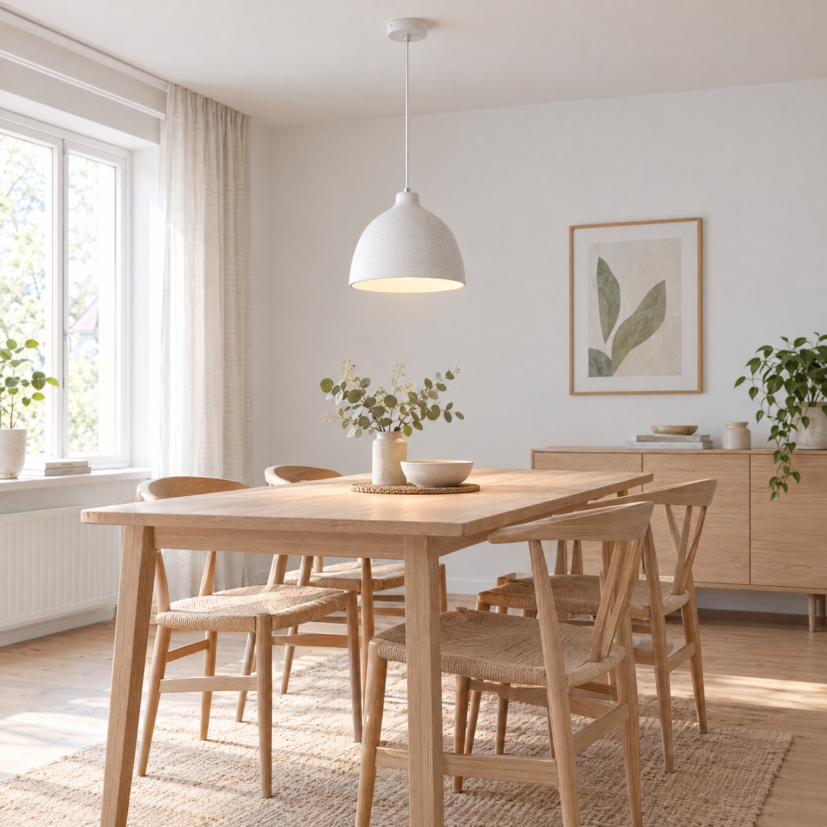 Adjustable Resin Bowl Pendant Light - White in a dining room