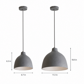 Adjustable Resin Bowl Pendant Light - Gray on white with dimensions