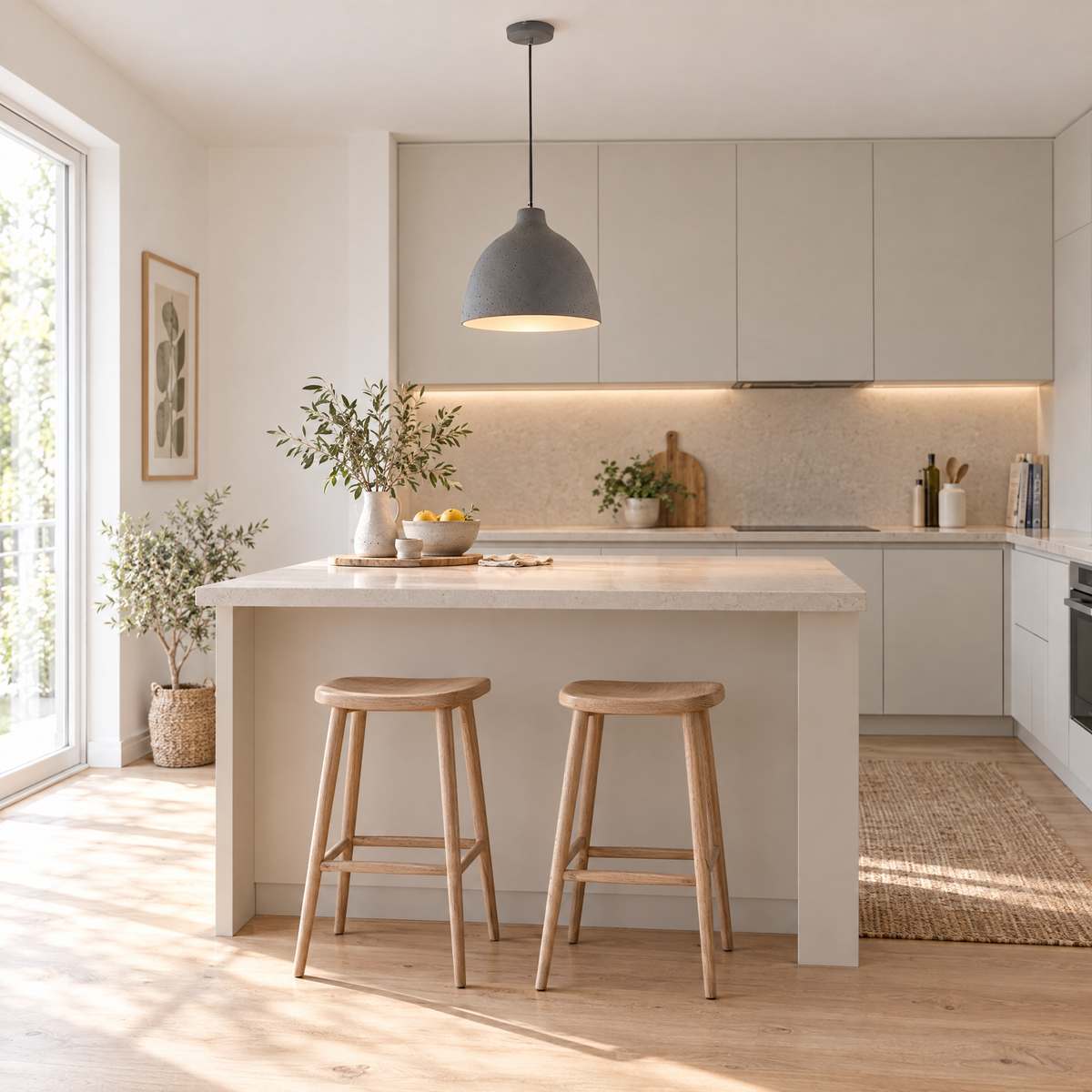 Adjustable Resin Bowl Pendant Light - Gray in a kitchen
