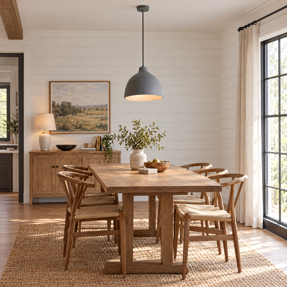 Adjustable Resin Bowl Pendant Light - Gray in a dining room