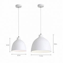 Adjustable Resin Bowl Pendant Light - White on white with dimensions