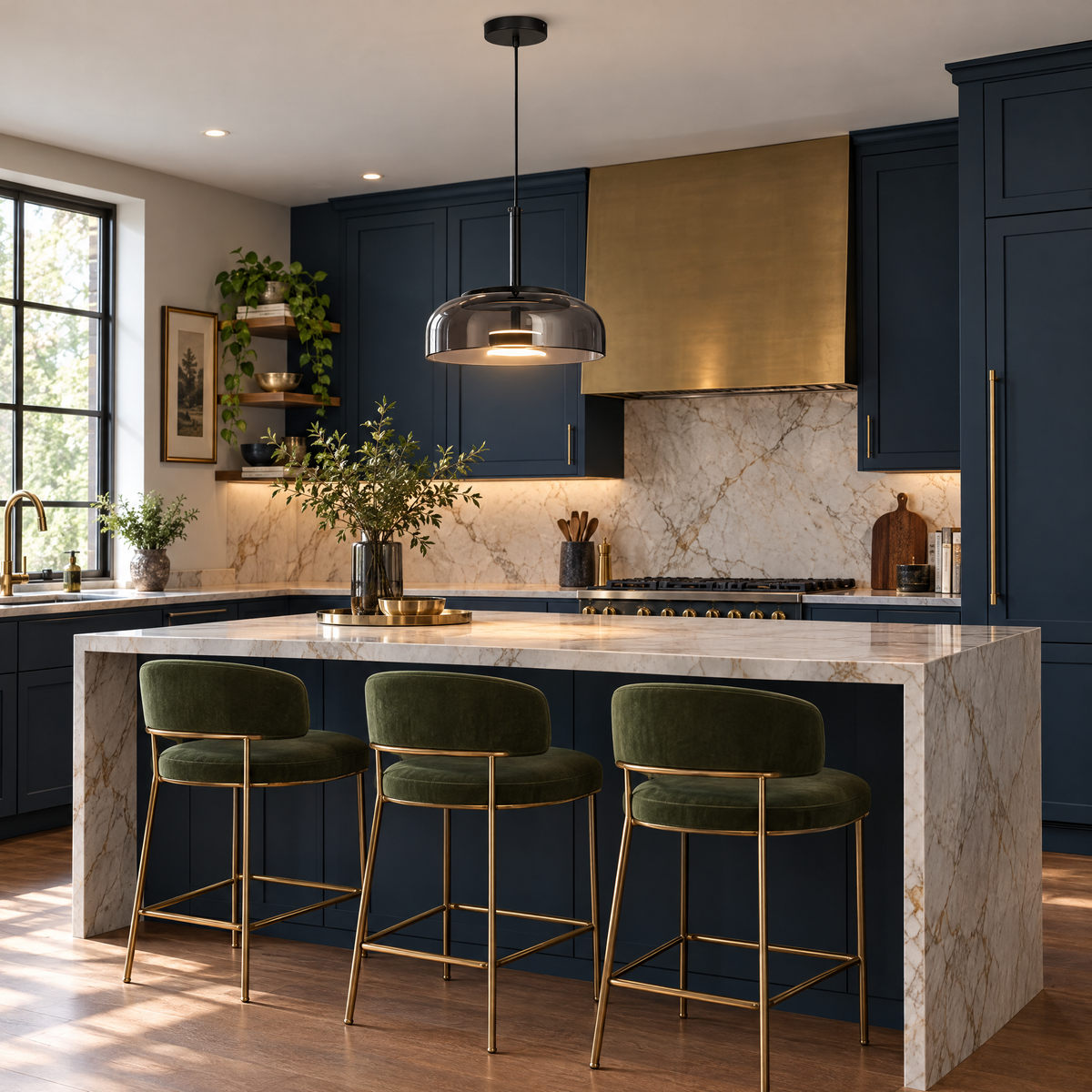 Classic Glass Pendant Light, Cognac or Gray - Gray in a kitchen