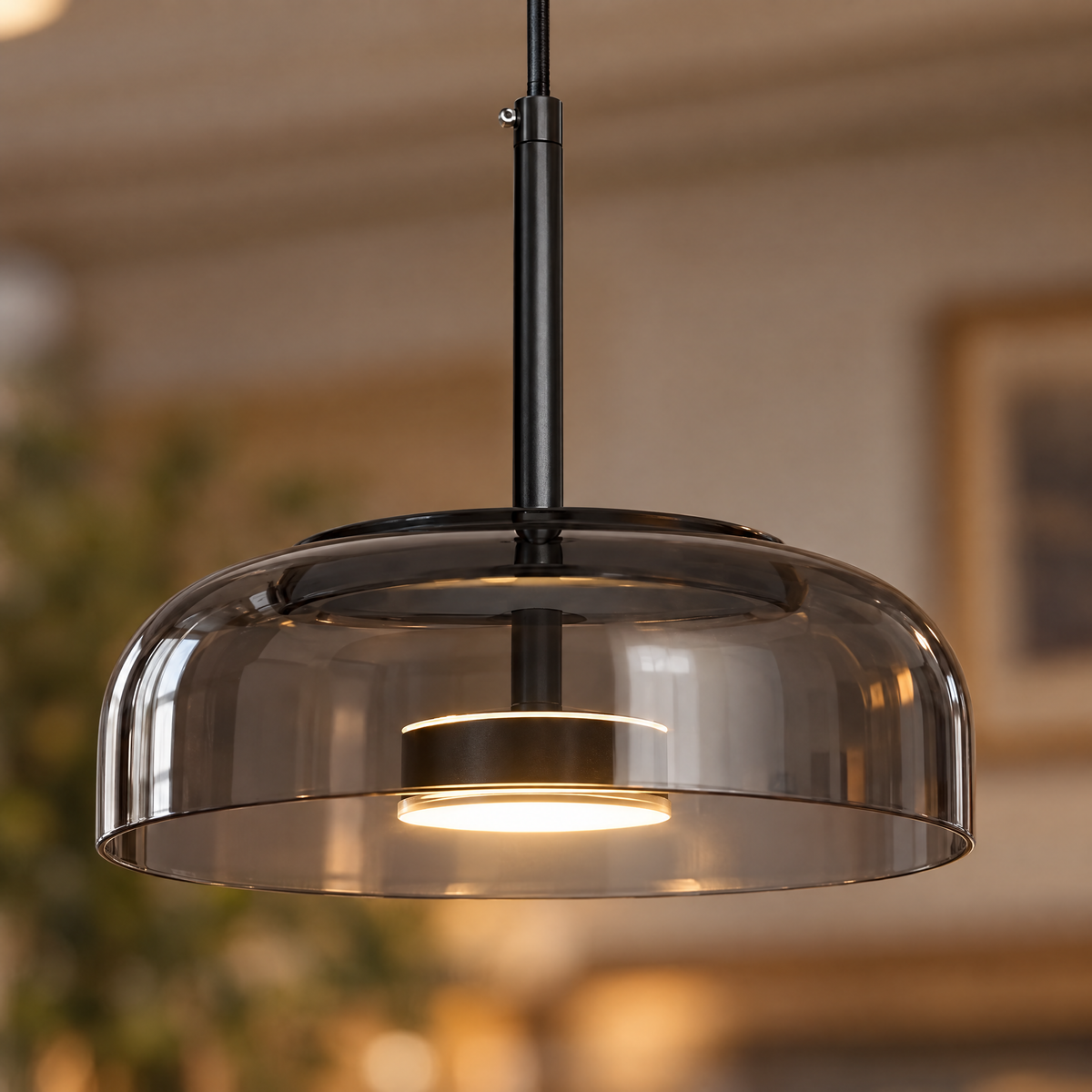 Classic Glass Pendant Light, Cognac or Gray - Gray close-up detail