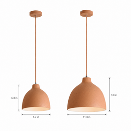 Adjustable Resin Bowl Pendant Light - Orange on white with dimensions