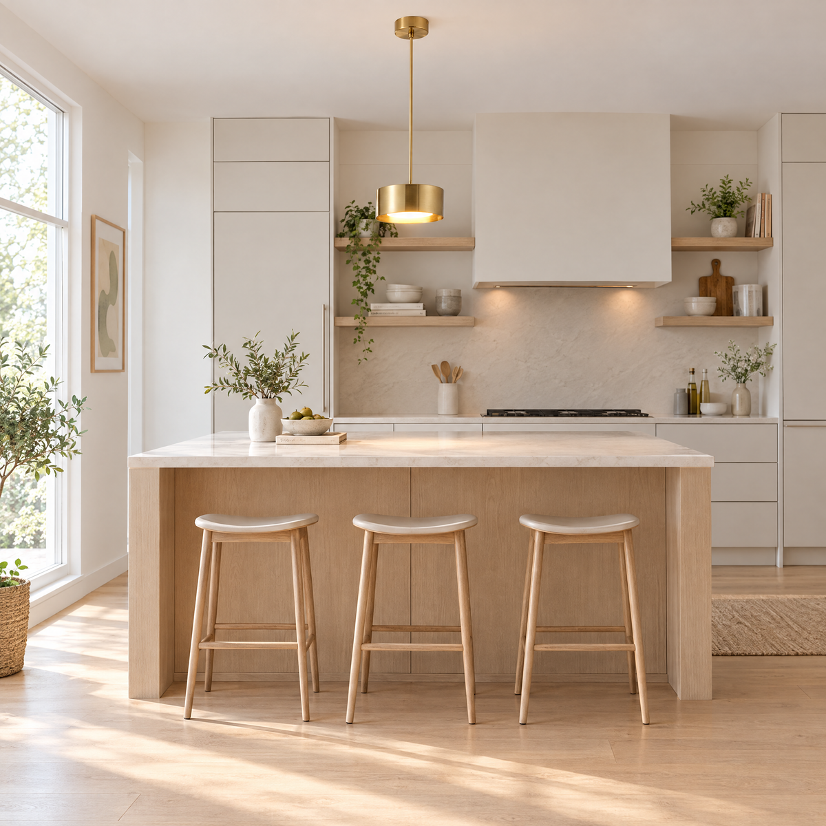 Modern Mini Round Pendant Light - Gold in a kitchen