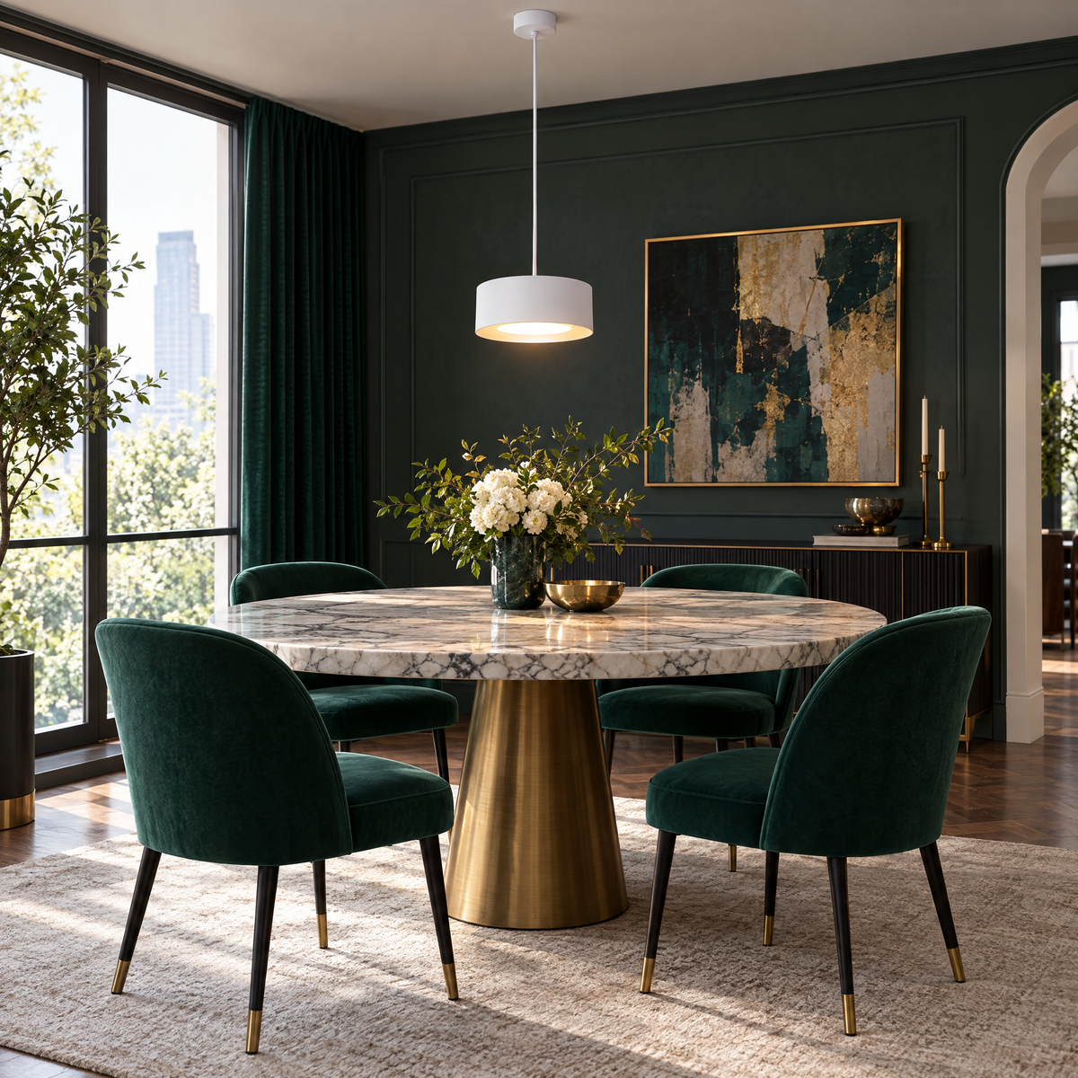 Modern Mini Round Pendant Light - White in a dining room