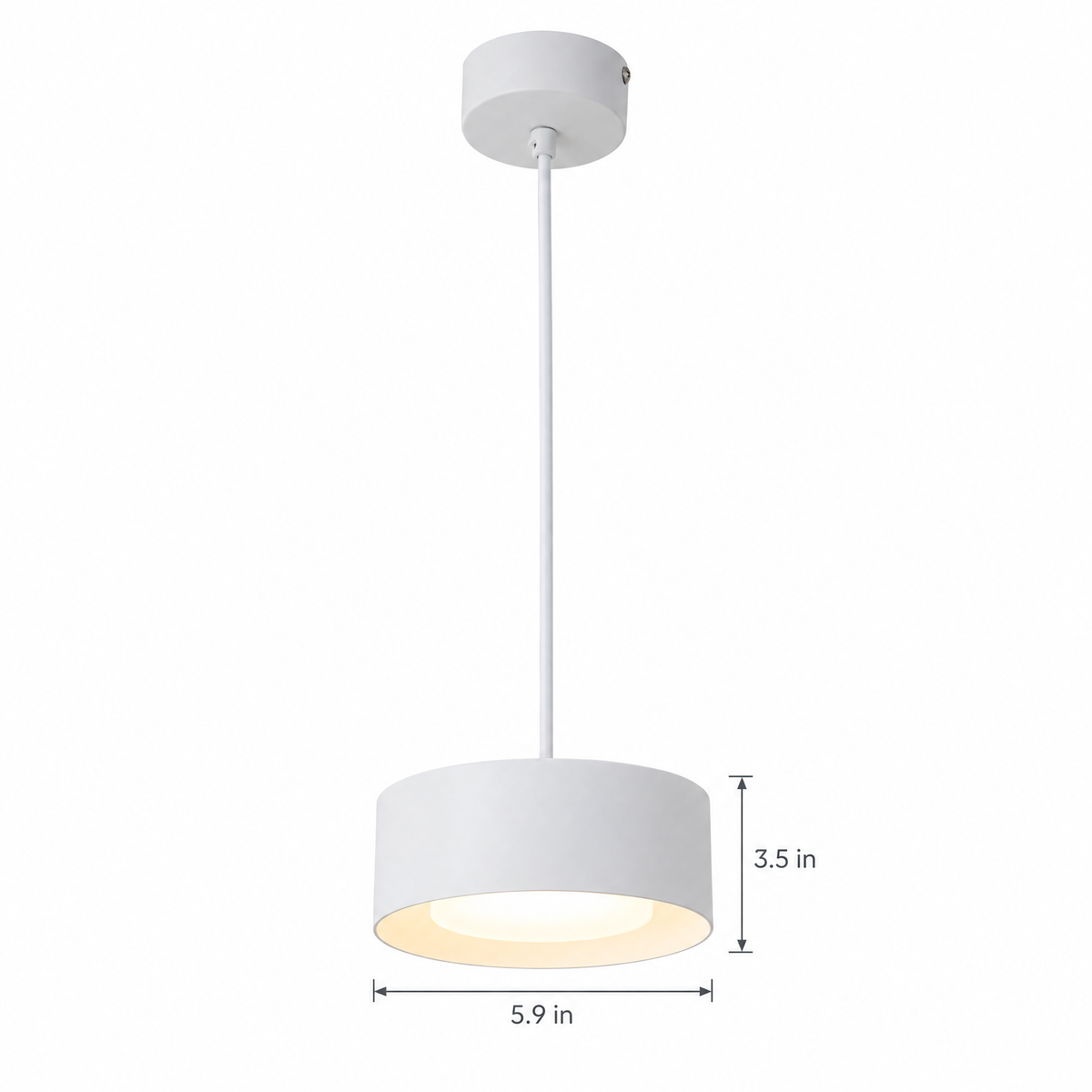 Modern Mini Round Pendant Light - White on white with dimensions