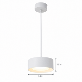 Modern Mini Round Pendant Light - White on white with dimensions