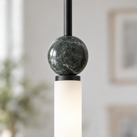 Vertical Marble Cylinder Pendant Light - Black close-up detail