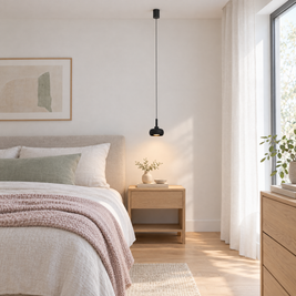 4 in. COB Spotlight Pendant Light, 7W - Stretchable / Black in a bedroom