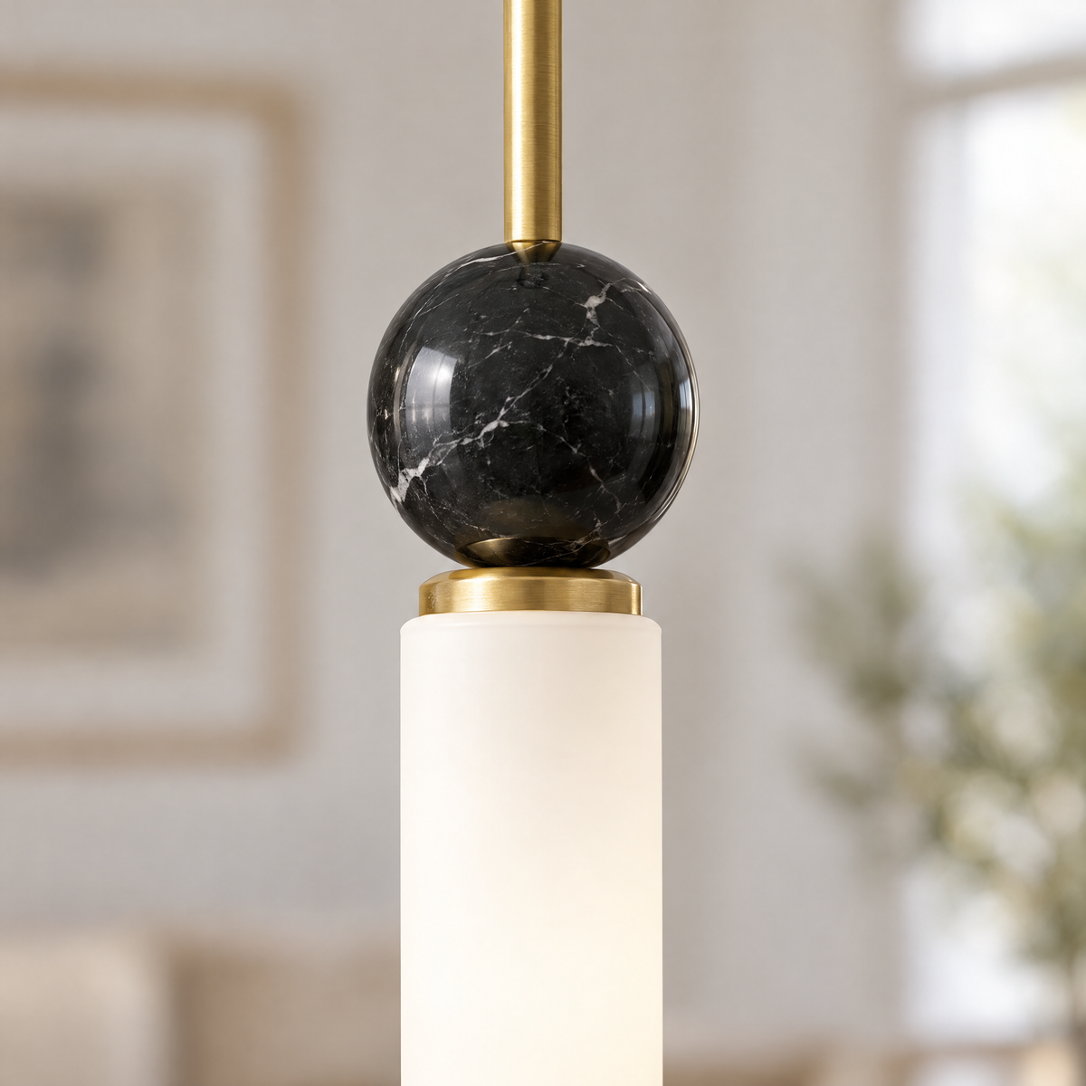 Vertical Marble Cylinder Pendant Light - Copper close-up detail
