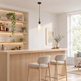 Vertical Marble Cylinder Pendant Light - Black in a home bar