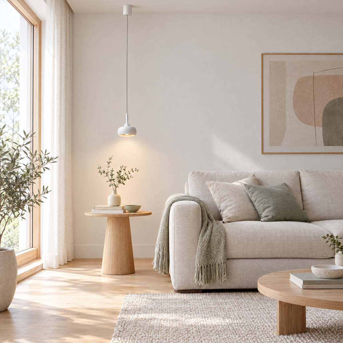 4 in. COB Spotlight Pendant Light, 7W - Stretchable / White in a living room