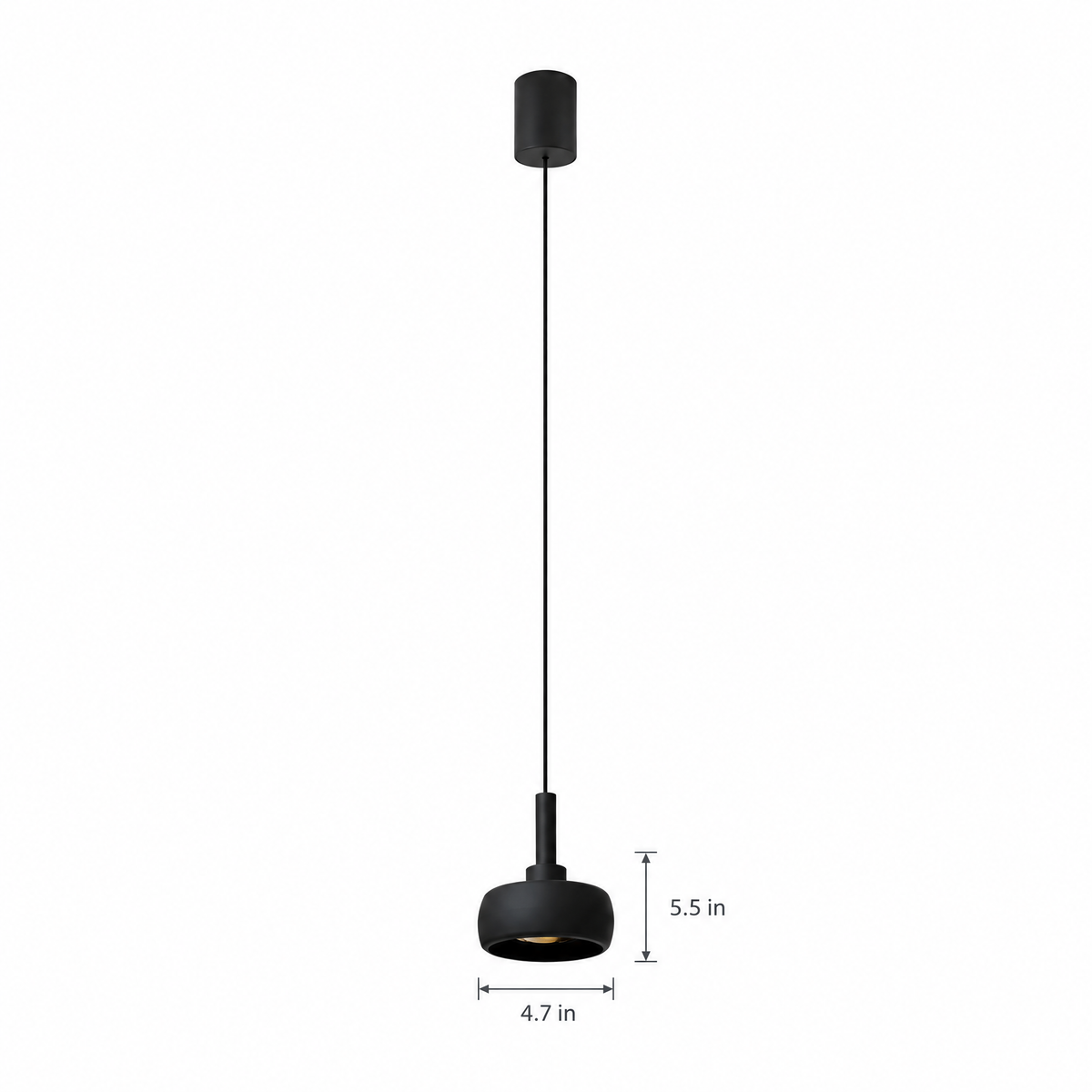 4 in. COB Spotlight Pendant Light, 7W - Stretchable / Black on white with dimensions