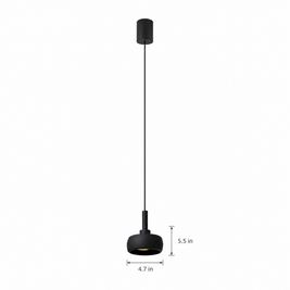 4 in. COB Spotlight Pendant Light, 7W - Stretchable / Black on white with dimensions