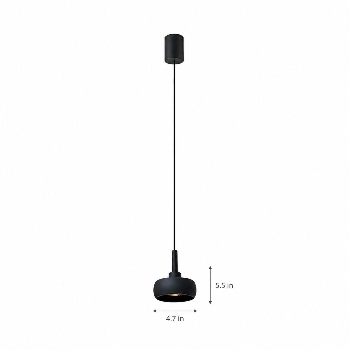 4 in. COB Spotlight Pendant Light, 7W - Not Stretchable / Black on white with dimensions