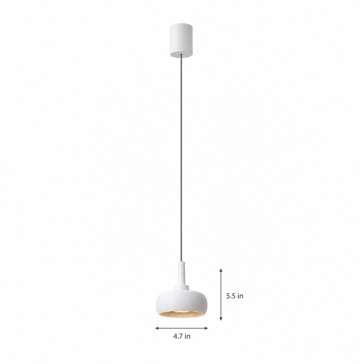 4 in. COB Spotlight Pendant Light, 7W - Stretchable / White on white with dimensions
