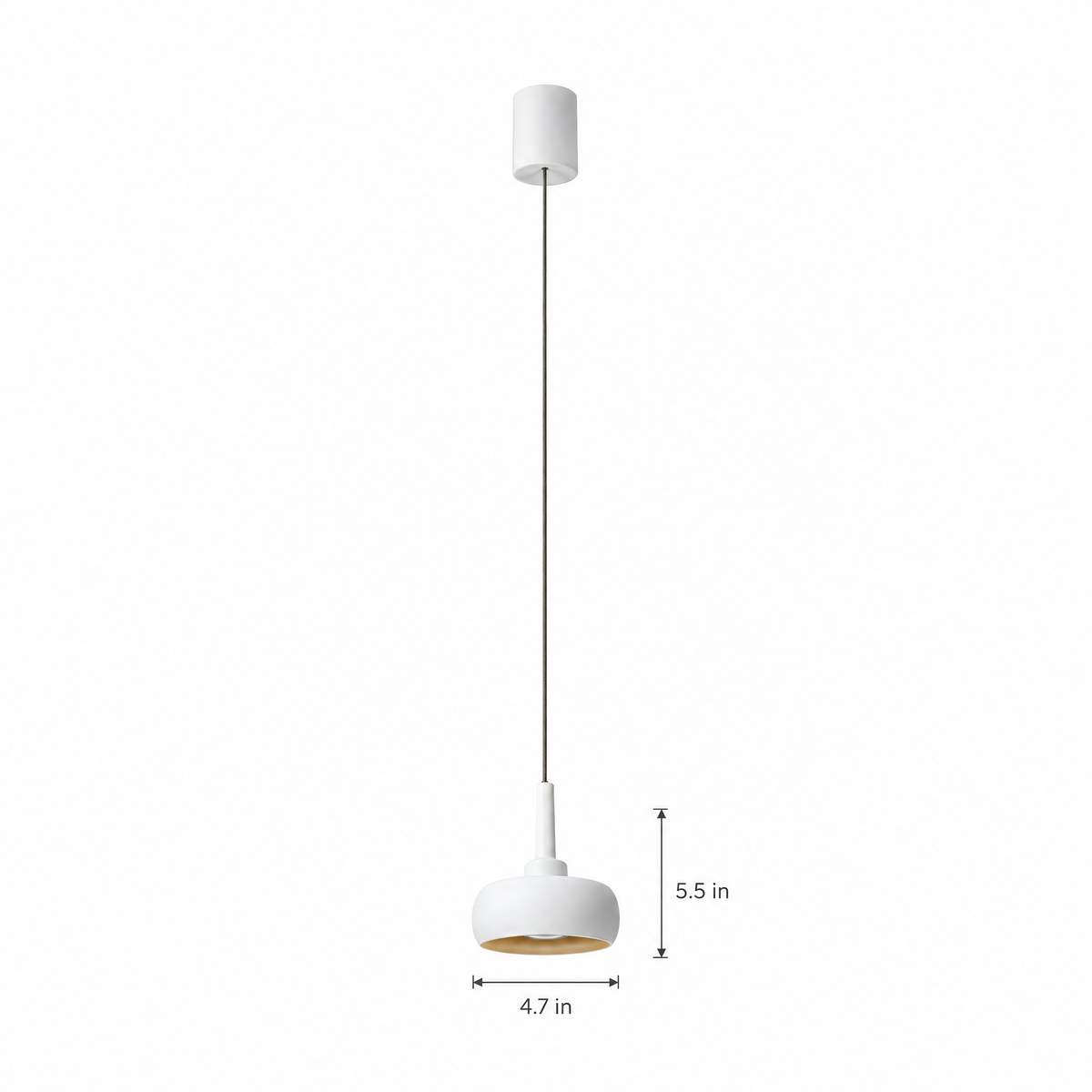 4 in. COB Spotlight Pendant Light, 7W - Not Stretchable / White on white with dimensions