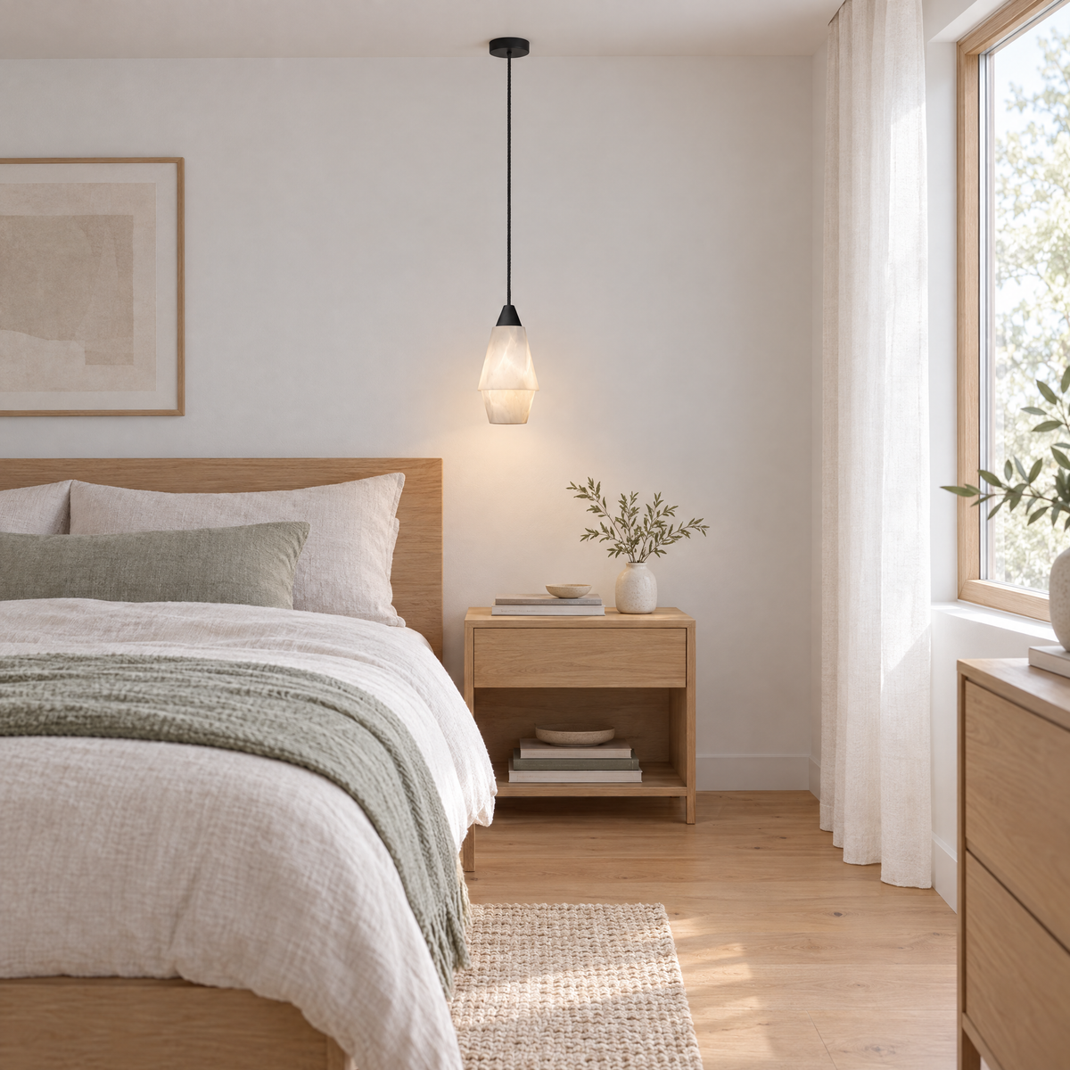 7.87 in. Alabaster Pendant Light - A in a bedroom