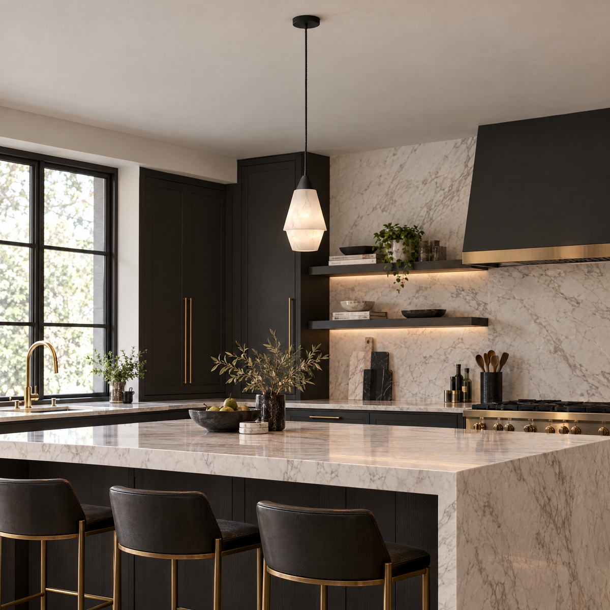 7.87 in. Alabaster Pendant Light - A in a kitchen