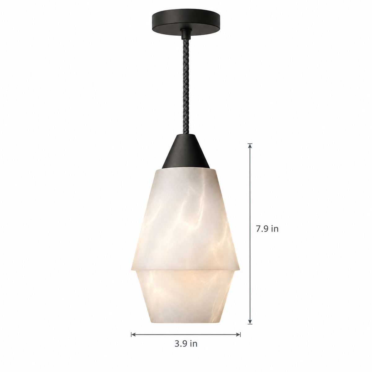 7.87 in. Alabaster Pendant Light - A on white with dimensions