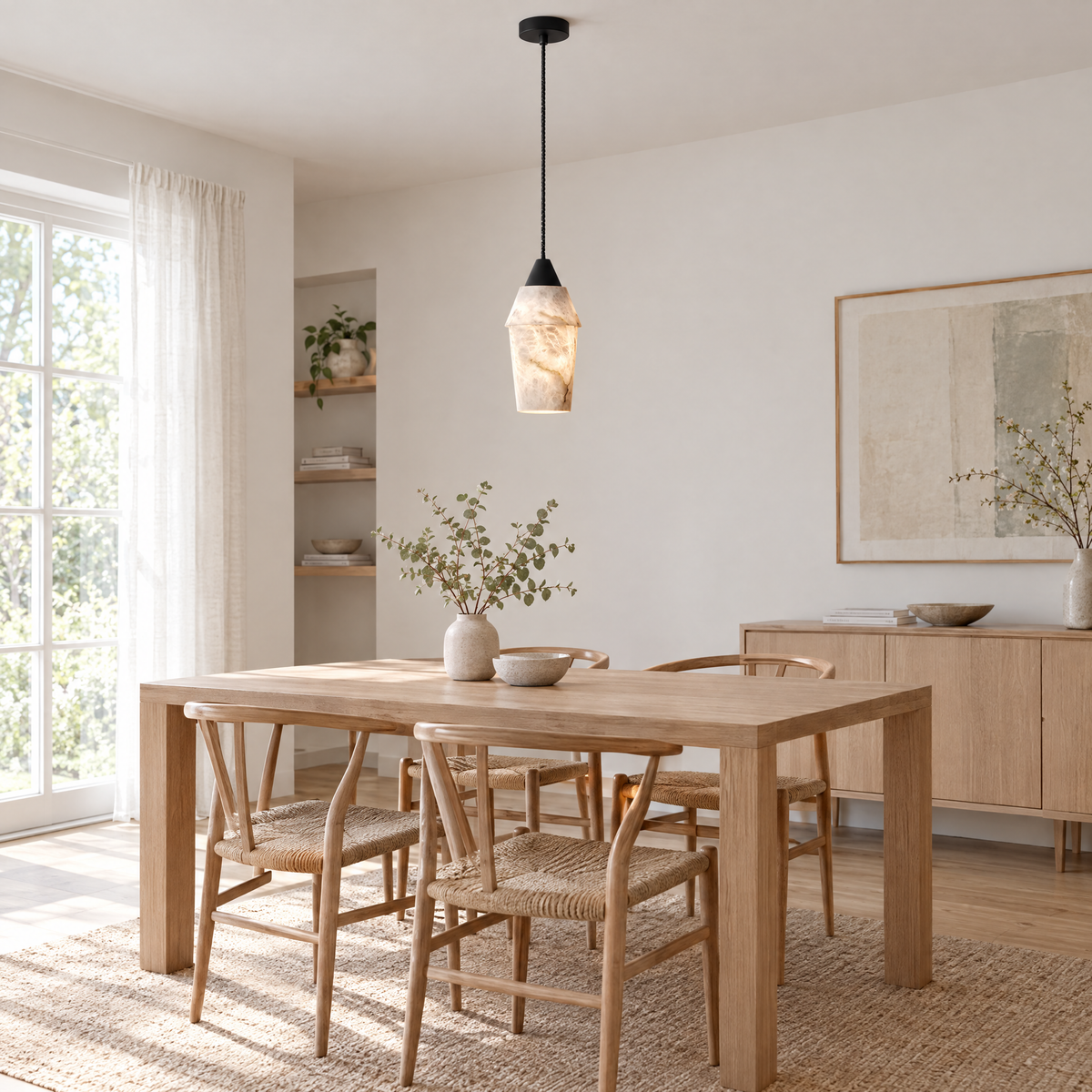 7.87 in. Alabaster Pendant Light - C in a dining room